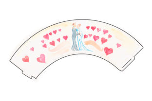 Download Cupcake Wrapper Template with Watercolored Bride and Groom Dancing with Hearts All Around Them - Premium Resources