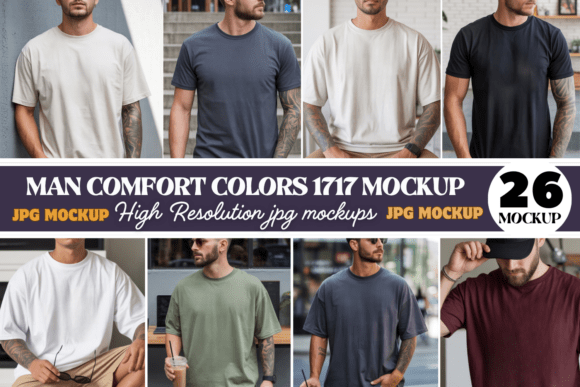 Download Comfort Colors 1717 Man Mockup Bundle - Mockup bundle Collection