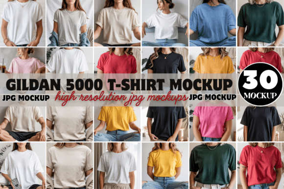 Download Gildan 5000 T-Shirt Mockup Bundle - Mockup bundle Collection