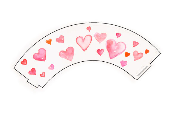 Download Cupcake Wrapper Template with Watercolored Hearts in Pink and Red - Premium Resources