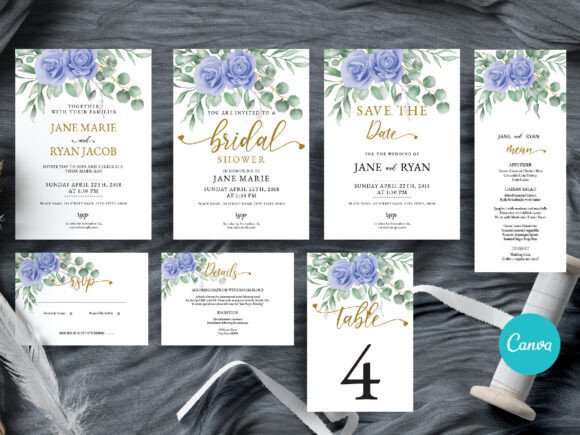 Download Blue Rose Wedding Canva Template Set - Canva template set Collection