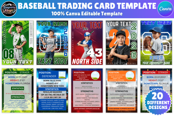 Download Baseball Trading Card Canva Template Set - Canva template set Collection
